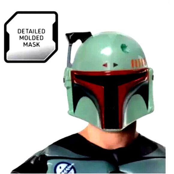 Star Wars Boba Fett Costume Mens Adult Sz M Muscle Chest jumpsuit Mask Halloween - Picture 2 of 16